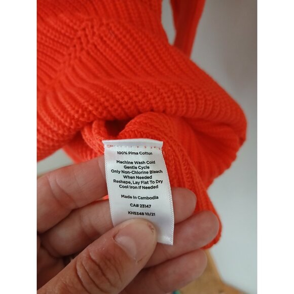 Talbots Boat Neck Pima Cotton Sweater Size Medium Petite Orange Ribbed - Picture 6 of 9
